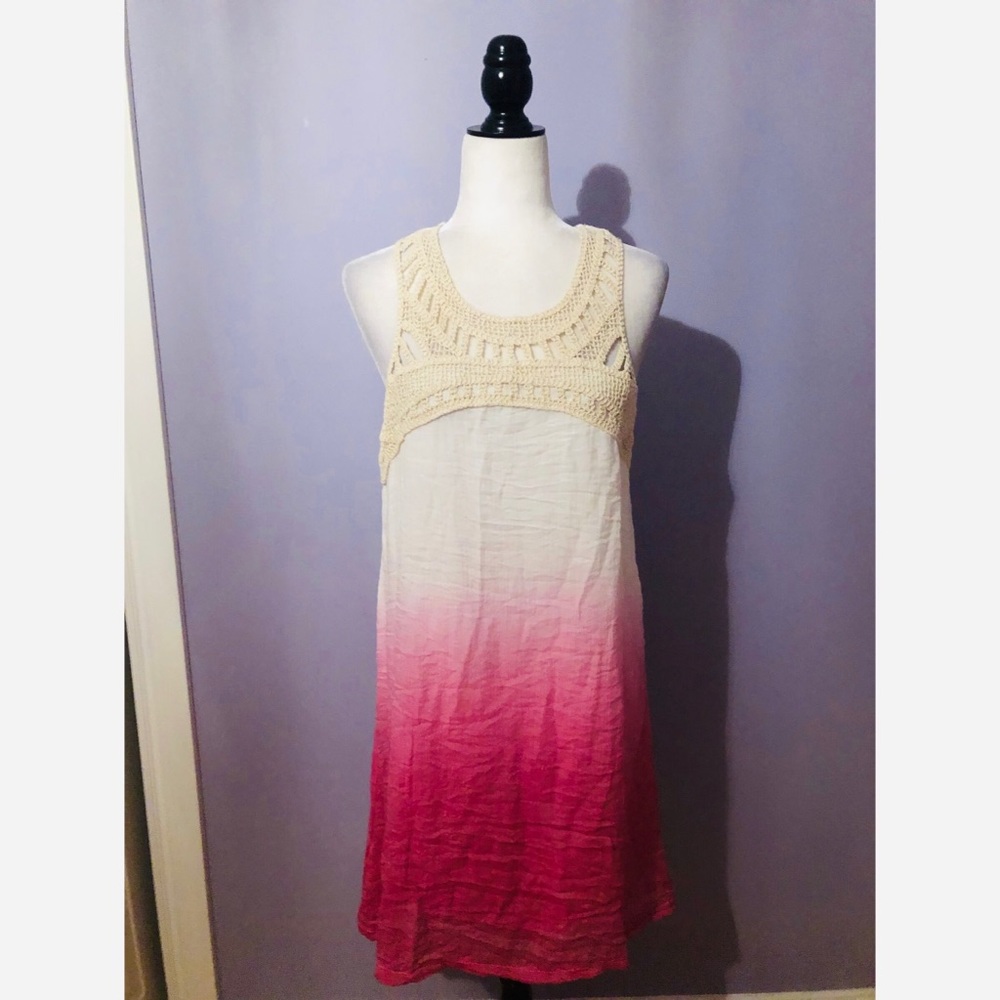 Sand & Spirit crochet trim pink ombré dress